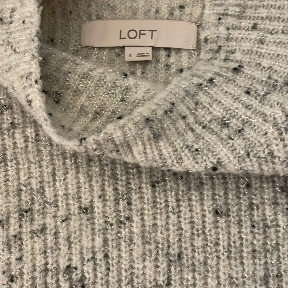 Ann Taylor Loft mockneck gray shimmer sweater